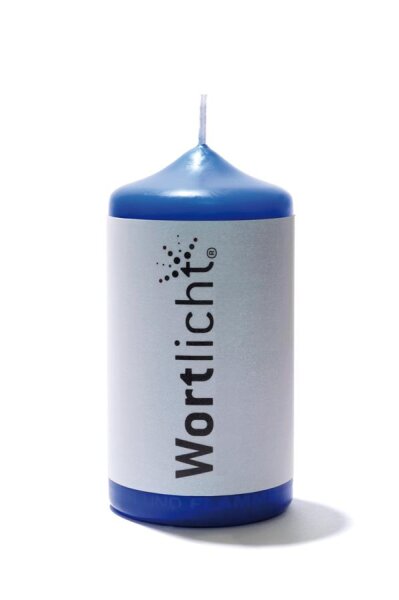 Kerze WORTLICHT® "20 Paar Wünsche" 14 cm, Farbe taubenblau