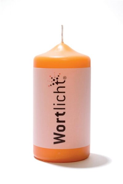Kerze WORTLICHT®  "Nimm Dir Zeit - Leuchtende Gedanken" 14 cm, Farbe mandarin