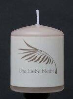 Kerze MEINE KLEINE KERZE "Die Liebe bleibt" Motiv Blatt - sand/creme