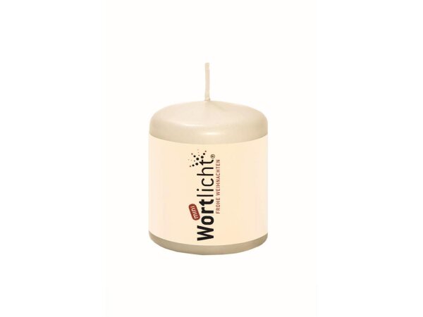 Kerze Mini WORTLICHT® "Frohe Weihnachten" 6 x 5 cm, Farbe creme