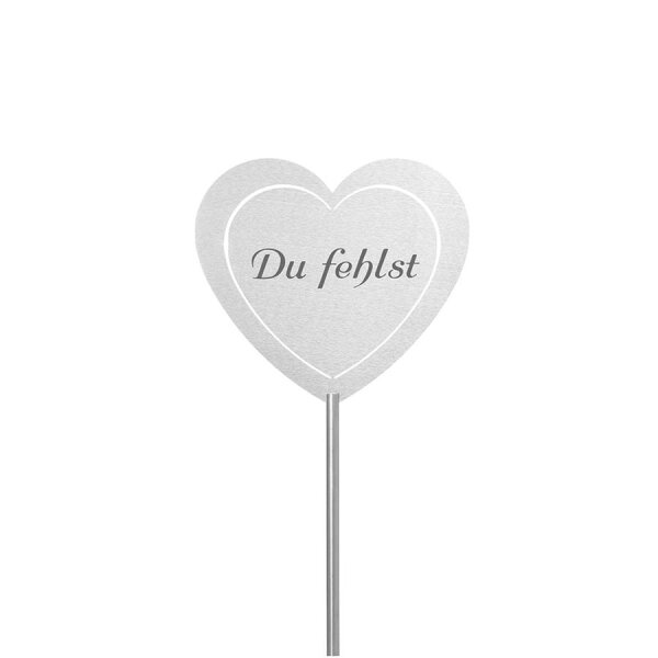 DOLORINO® Grabstecker Edelstahl, 2-teilig, Herz-Motiv "Du fehlst"