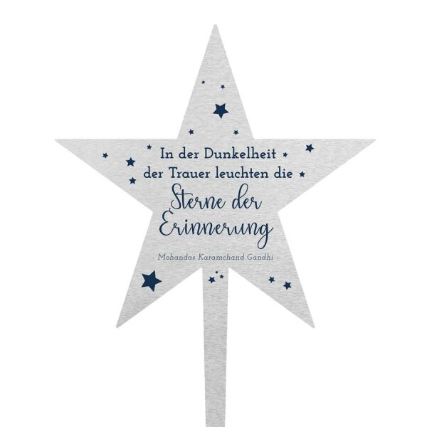 DOLORINO® Grabstecker Edelstahl, 1-teilig, Stern-Motiv *In der Dunkelheit der Trauer leuchten die Sterne der Erinnerung*