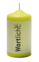 Kerze WORTLICHT® *Leuchtende Wünsche zur Geburt/Taufe* 14 cm, Farbe limone